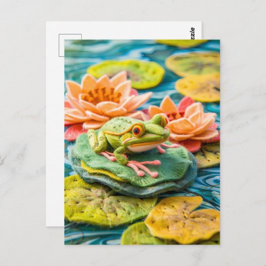 Groene kikker op Lily Pads in Pond Briefkaart (Voorkant / Achterkant)