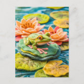 Groene kikker op Lily Pads in Pond Briefkaart (Voorkant)