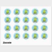 Groene Kikker op Lilypad; Blauwe & Witte Strepen Ronde Sticker (Vel)