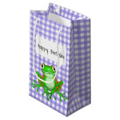 Groene kikker op Paarse Gingham Klein Cadeauzakje (Voorkant Gekanteld)