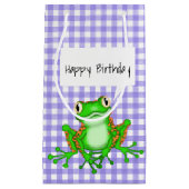 Groene kikker op Paarse Gingham Klein Cadeauzakje (Voorkant)