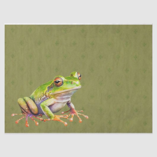 Groene kikker op Patroon Weefsel Papier Decoupage (Voorkant)