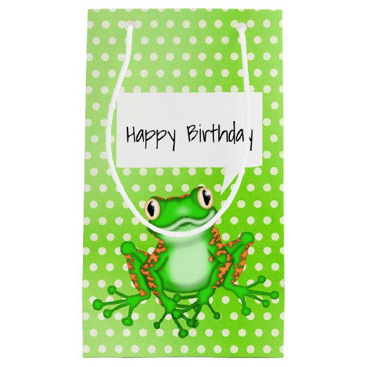 Groene kikker op poka Dots Klein Cadeauzakje (Voorkant)