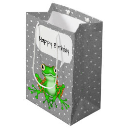 Groene kikker op poka Dots Medium Cadeauzakje