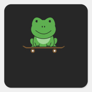 Groene kikker op skateboard Funny Animal voor Skat Vierkante Sticker