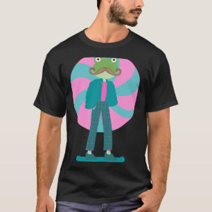 Groene kikker op skateboard met snor (1) t-shirt