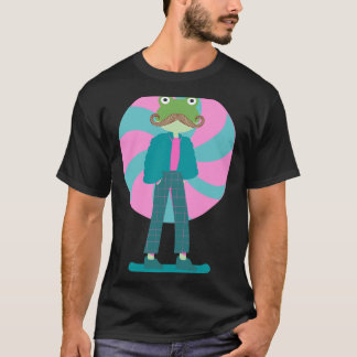 Groene kikker op skateboard met snor (1) t-shirt
