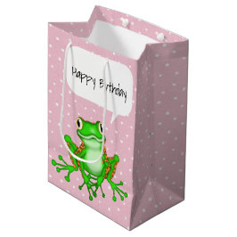 Groene kikker op stippen medium cadeauzakje