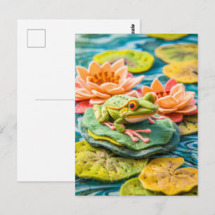 Groene kikker op waterlelies in vijver briefkaart