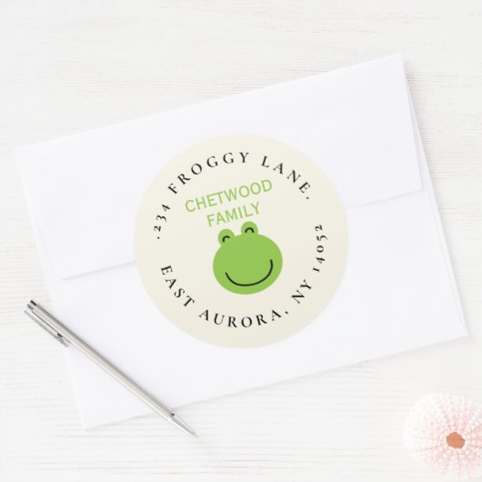 Groene kikker ronde retouradreslabel sticker (Envelop)