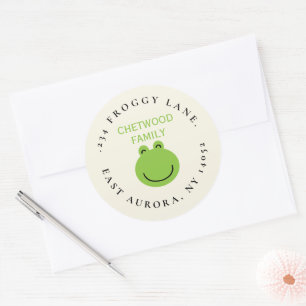 Groene kikker ronde retouradreslabel sticker