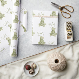 Groene kikker Schattige Whimsical Baby Shower  Cadeaupapier