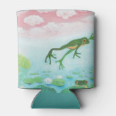 Groene kikker springt in de vijver illustratie blikjeskoeler (Achterkant)