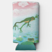 Groene kikker springt in de vijver illustratie seltzer blikjeskoeler (Achterkant)