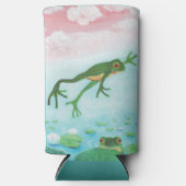 Groene kikker springt in de vijver illustratie seltzer blikjeskoeler (Voorkant)