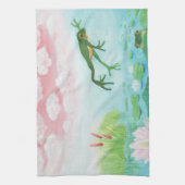 Groene kikker springt in de vijver illustratie theedoek (Verticaal)