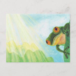 Groene kikker vangt zonneschermen briefkaart