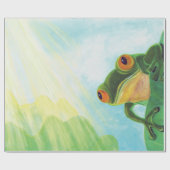 Groene kikker vangt zonneschermen cadeaupapier (Vlak)