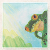 Groene kikker vangt zonneschermen glazen onderzetter (Voorkant)