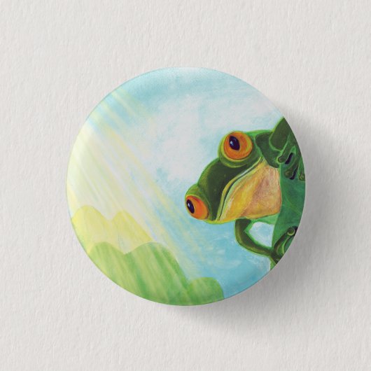 Groene kikker vangt zonneschermen ronde button 3,2 cm (Voorkant)