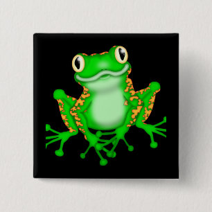 Groene kikker vierkante button 5,1 cm