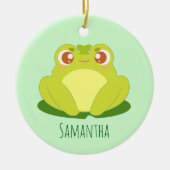 Groene kikker zittend op blad keramisch ornament (Voorkant)