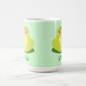 Groene kikker zittend op blad koffiemok (Center)