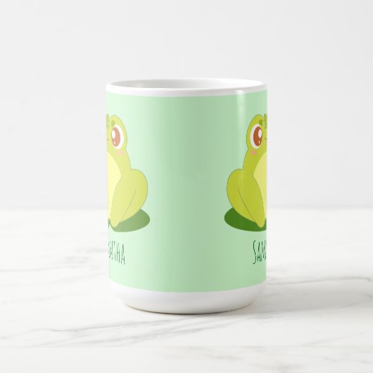 Groene kikker zittend op blad koffiemok (Center)