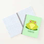 Groene kikker zittend op blad notitieboek (Binnen)