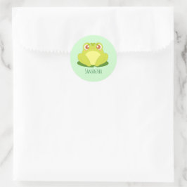 Groene kikker zittend op blad ronde sticker