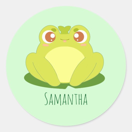 Groene kikker zittend op blad ronde sticker (Voorkant)
