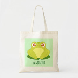 Groene kikker zittend op blad tote bag