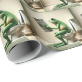 Groene kikker zittend op een toilet cadeaupapier (Rol Hoek)