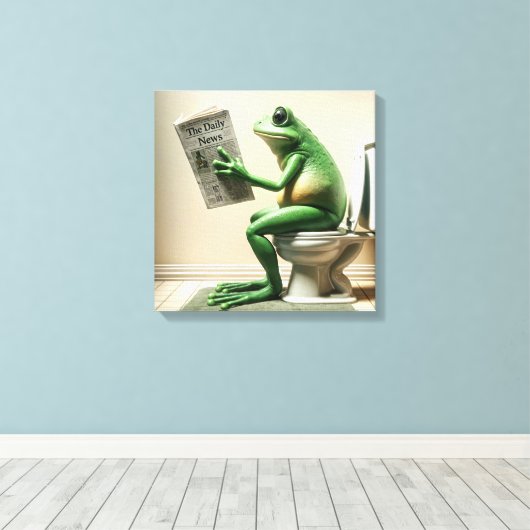 Groene kikker zittend op een toilet canvas afdruk (Insitu (Houten vloer))