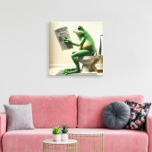 Groene kikker zittend op een toilet canvas afdruk (Insitu (Woonkamer))