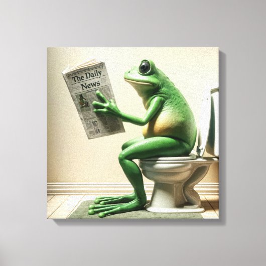 Groene kikker zittend op een toilet canvas afdruk (Voorkant)