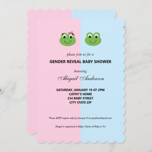 Groene Kikkerman Genderkwesties onthullen uitnodig Kaart (Voorkant / Achterkant)