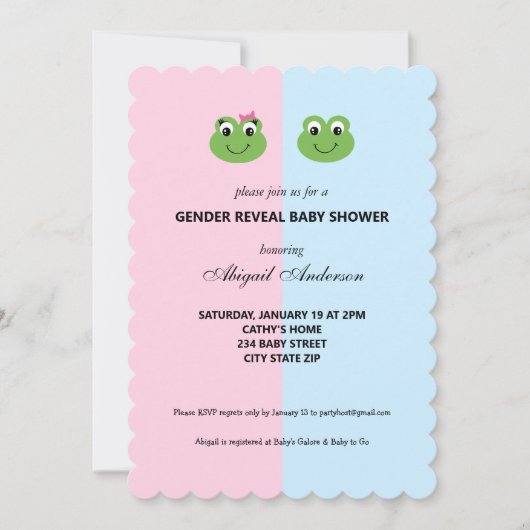 Groene Kikkerman Genderkwesties onthullen uitnodig Kaart (Voorkant)