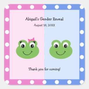 Groene Kikkers Geslacht onthullen Baby shower Vierkante Sticker