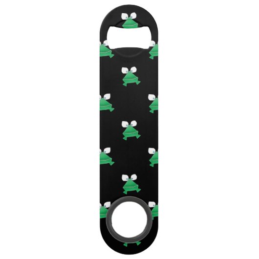 Groene kikkers op Black Speed Beer Bottle Open Flessenopener (Achterkant)