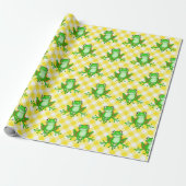 Groene kikkers op Gele Gingham Cadeaupapier (Uitgerold)
