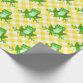 Groene kikkers op Gele Gingham Cadeaupapier (Hoek)