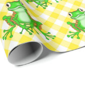 Groene kikkers op Gele Gingham Cadeaupapier (Rol Hoek)