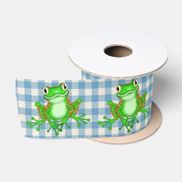 Groene kikkers op Gingham Satijnen Lint