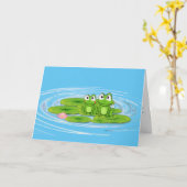 groene kikkers op lilpad - verjaardag kaart (Gele Bloem)