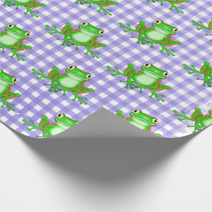 Groene kikkers op Paarse Gingham Cadeaupapier