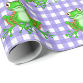 Groene kikkers op Paarse Gingham Cadeaupapier (Rol Hoek)