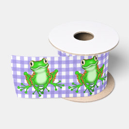 Groene kikkers op Paarse Gingham Satijnen Lint