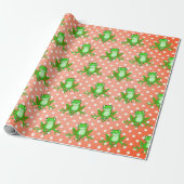 Groene kikkers op poka Dots Cadeaupapier (Uitgerold)