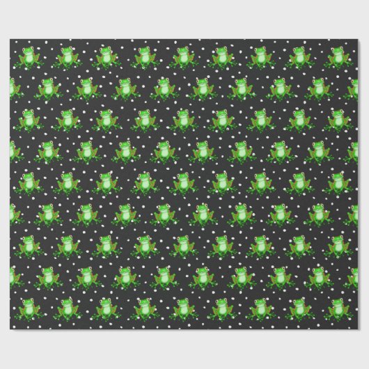 Groene kikkers op pokdots cadeaupapier (Vlak)
